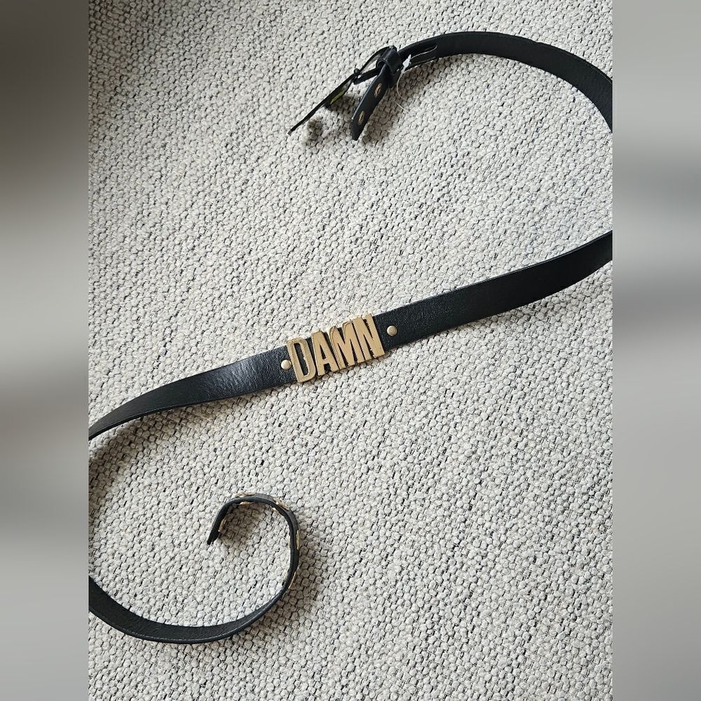 Nwt Black Leather Belt with Gold Accent